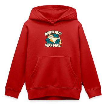 Dein Platz? War mal. – Freche Katze im Sessel - Kinder Premium Organic Hoodie - Rot - Vorne - AI Model Kid Female (0cm)