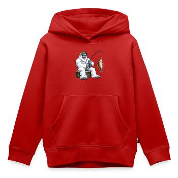 Fröhlicher Yeti beim Angeln – Lustiges Outdoor Mot - Kinder Premium Organic Hoodie - Rot - Vorne - AI Model Kid Female (0cm)