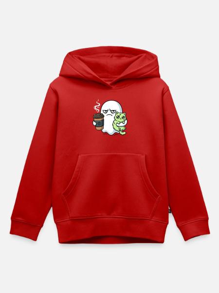 Halloween Kaffee Geist mit Zombie Katze - Kinder Premium Organic Hoodie - Rot