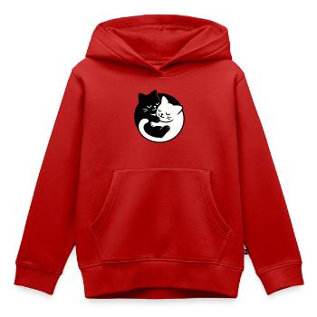 Chats Yin-Yang - Sweat Premium à capuche enfant bio - rouge - Devant - AI Model Kid Female (0cm)