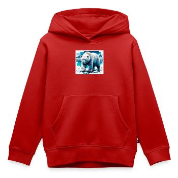 ours blanc - Sweat Premium à capuche enfant bio - rouge - Devant - AI Model Kid Female (0cm)