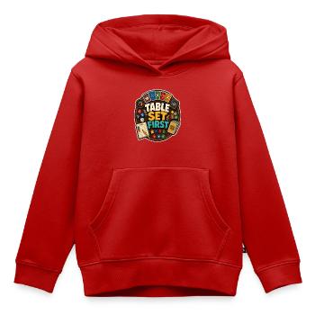 TABLE SET FIRST - Kids Premium Organic Hoodie - red - Front - AI Model Kid Female (0cm)
