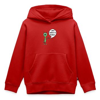 Alien Spruch I don’t believe in humans - Kinder Premium Organic Hoodie - Rot - Vorne - AI Model Kid Female (0cm)