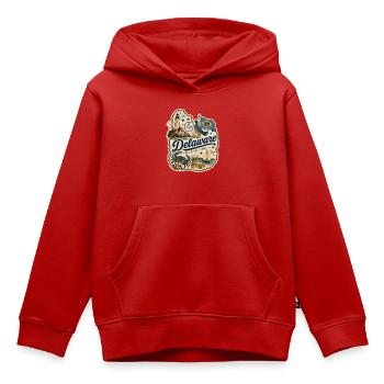 Delaware The First State Vintage-Aufkleber - Kinder Premium Organic Hoodie - Rot - Vorne - AI Model Kid Female (0cm)