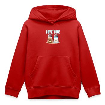 SALIÈRE AU POIVRE - LOVE YOU - CITATION AMUSANTE - Sweat Premium à capuche enfant bio - rouge - Devant - AI Model Kid Female (0cm)
