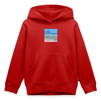 Ibiza Strandkulisse mit Sonnenschirm - Kinder Premium Organic Hoodie - Rot - Vorne - AI Model Kid Female (0cm)