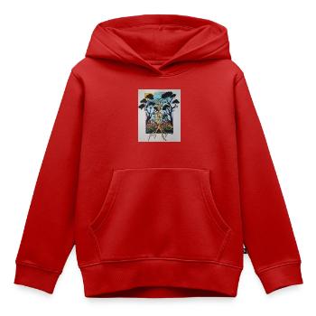 Wurzelbaum im Rahmen - Kinder Premium Organic Hoodie - Rot - Vorne - AI Model Kid Female (0cm)