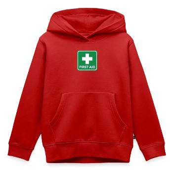 First Aid Green Medical Cross Gesundheitssicherheit Si - Kinder Premium Organic Hoodie - Rot - Vorne - AI Model Kid Female (0cm)