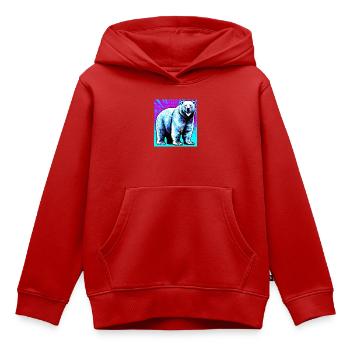 ours blanc - Sweat Premium à capuche enfant bio - rouge - Devant - AI Model Kid Female (0cm)