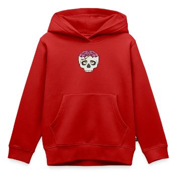 Pinkes Gehirn im Schädel  - Kinder Premium Organic Hoodie - Rot - Vorne - AI Model Kid Female (0cm)