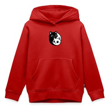 Portrait de chat Ying Yang - Sweat Premium à capuche enfant bio - rouge - Devant - AI Model Kid Female (0cm)