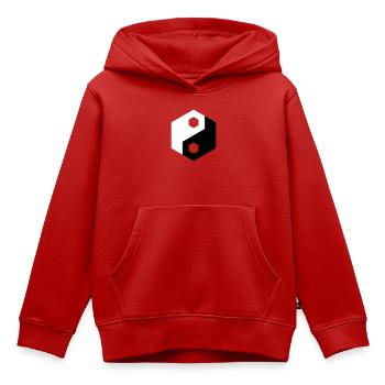 Découpe hexagonale Yin Yang - Sweat Premium à capuche enfant bio - rouge - Devant - AI Model Kid Female (0cm)