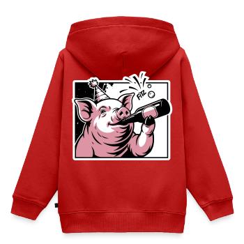 Cochon avec bouteille de fête et de célébration - Sweat Premium à capuche enfant bio - rouge - Dos - AI Model Kid Female (0cm)