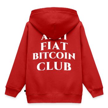 ANTI FlAT-SYSTEM BITCOIN CLUB - Kinder Premium Organic Hoodie - Rot - Hinten - AI Model Kid Female (0cm)