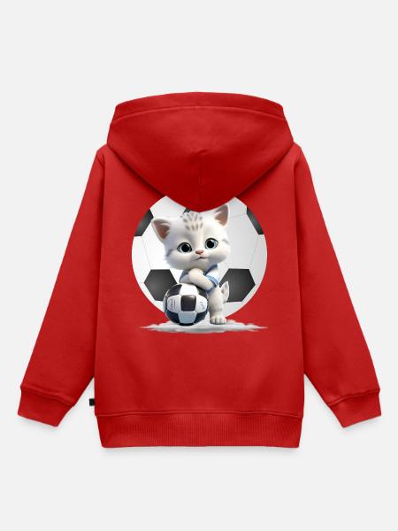 Kätzchen-Maskottchen mit Fußball - Kinder Premium Organic Hoodie - Rot