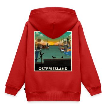 Ostfriesland Heimathafen - Kinder Premium Organic Hoodie - Rot - Hinten - AI Model Kid Female (0cm)