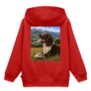 Berglandschaft Hundportrait - Kinder Premium Organic Hoodie - Rot - Hinten - AI Model Kid Female (0cm)