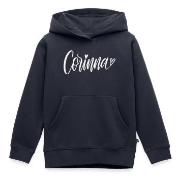 Corinna Écriture manuscrite avec cœur - Sweat Premium à capuche enfant bio - bleu marine - Devant - AI Model Kid Male (0cm)