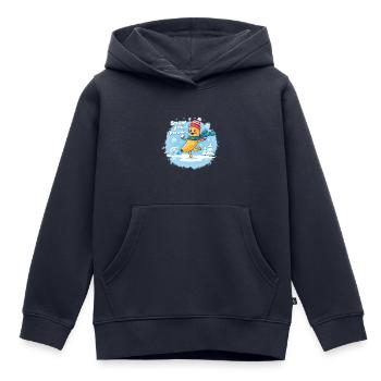 Banane cute sautant dans la neige - Snow you know - Sweat Premium à capuche enfant bio - bleu marine - Devant - AI Model Kid Male (0cm)