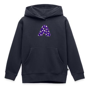 Buchstabe A mit Charakter in blau - Kinder Premium Organic Hoodie - Navy - Vorne - AI Model Kid Male (0cm)