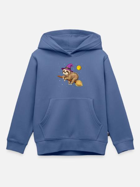 Faultier Hexe Reitbesen - Kinder Premium Organic Hoodie - Taubenblau