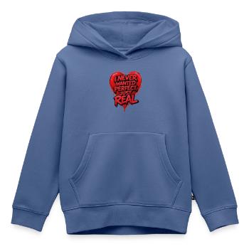 Ich wollte nie Perfektion, einfach Realität - Kinder Premium Organic Hoodie - Taubenblau - Vorne - AI Model Kid Female (0cm)