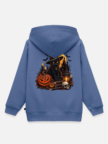 Magische Halloween-Katze im Gothic-Stil - Kinder Premium Organic Hoodie - Taubenblau