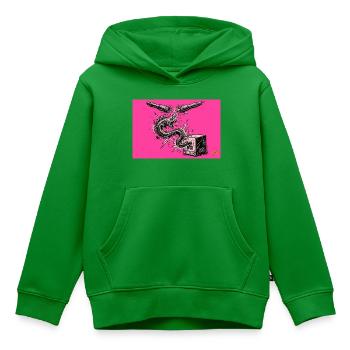 Anarchischer Aal fließt von Kugelschreiber in USB - Kinder Premium Organic Hoodie - Grün - Vorne - AI Model Kid Female (0cm)