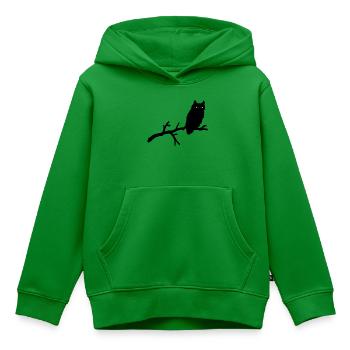 Grimme Eule Silhouette mit grünen Augen auf Ast - Kinder Premium Organic Hoodie - Grün - Vorne - AI Model Kid Female (0cm)