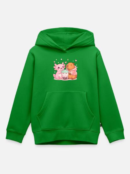 Axolotl, Capybara, Kawaii - Kinder Premium Organic Hoodie - Grün
