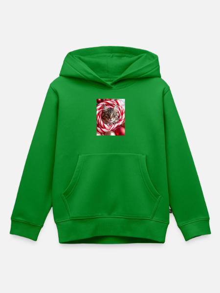 Weihnachtskatze zwischen Zuckerstangen - Kinder Premium Organic Hoodie - Grün