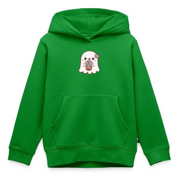 Süßer Geist mit rosa Blume trinkt Eiskaffee - Kinder Premium Organic Hoodie - Grün - Vorne - AI Model Kid Female (0cm)