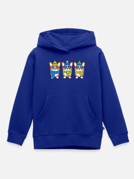 Winter-Corgi-Trio mit Accessoires - Kinder Premium Organic Hoodie - Royalblau