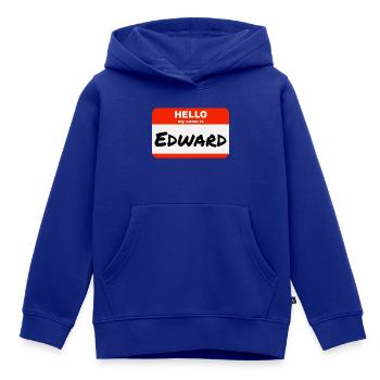 Bonjour, je m’appelle Edward Étiquette Étiquette Étiquette - Sweat Premium à capuche enfant bio - bleu roi - Devant - AI Model Kid Male (0cm)