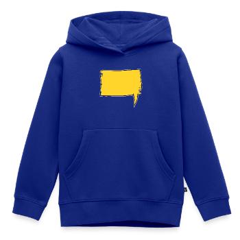 Eckige Sprechblase rechts in Gelb used look - Kinder Premium Organic Hoodie - Royalblau - Vorne - AI Model Kid Male (0cm)