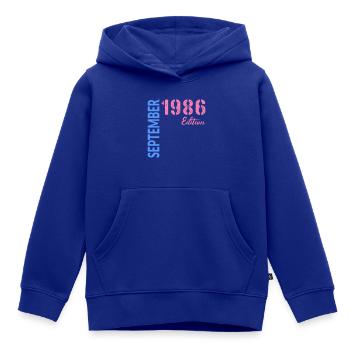 September 1986 Geburtstag - Kinder Premium Organic Hoodie - Royalblau - Vorne - AI Model Kid Male (0cm)