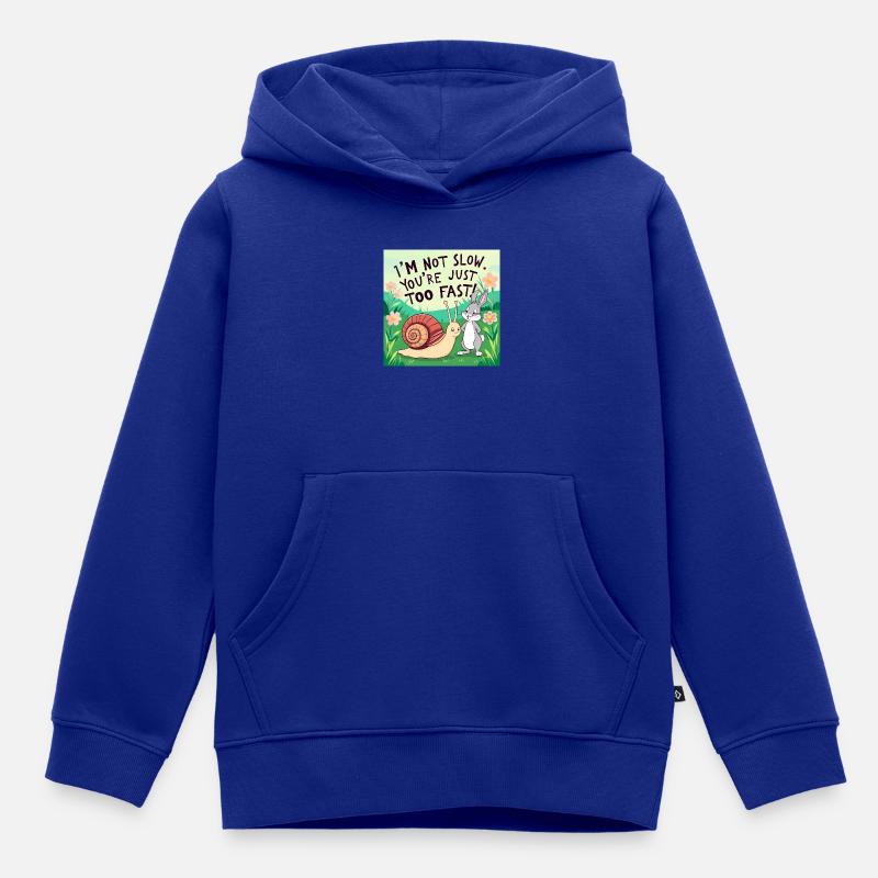Un coniglio e una lumaca "Lenti e veloci" - Felpa Premium con cappuccio bambino bio - blu royal