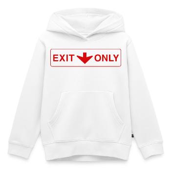 Exit Only - funny gift - Kids Premium Organic Hoodie - white - Front - AI Model Kid Female (0cm)