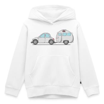 Auto mit Wohnwagen Grau - Kinder Premium Organic Hoodie - Weiß - Vorne - AI Model Kid Female (0cm)
