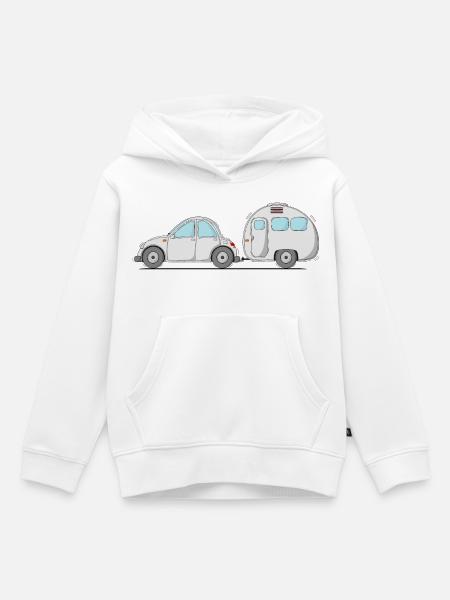 Auto mit Wohnwagen Grau - Kinder Premium Organic Hoodie - Weiß