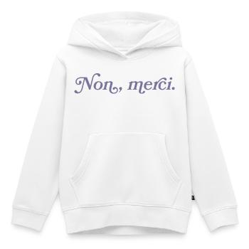 Non, merci – Minimalisme français - Sweat Premium à capuche enfant bio - blanc - Devant - AI Model Kid Female (0cm)
