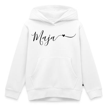 Prénom de Maja Prénom décoratif - Sweat Premium à capuche enfant bio - blanc - Devant - AI Model Kid Female (0cm)