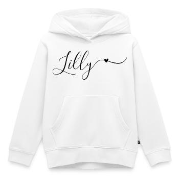 Prénom Lys Prénom Décoratif - Sweat Premium à capuche enfant bio - blanc - Devant - AI Model Kid Female (0cm)