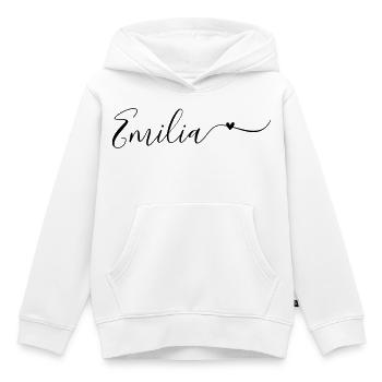 Prénom Emilia Prénom décoratif - Sweat Premium à capuche enfant bio - blanc - Devant - AI Model Kid Female (0cm)