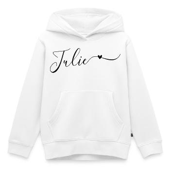 Prénom Julie Prénom décoratif - Sweat Premium à capuche enfant bio - blanc - Devant - AI Model Kid Female (0cm)