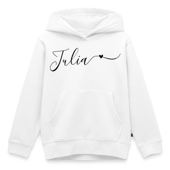 Julia Prénom Décoratif - Sweat Premium à capuche enfant bio - blanc - Devant - AI Model Kid Female (0cm)