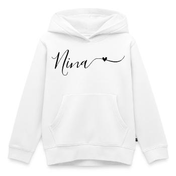 Prénom de Nina Prénom décoratif - Sweat Premium à capuche enfant bio - blanc - Devant - AI Model Kid Female (0cm)