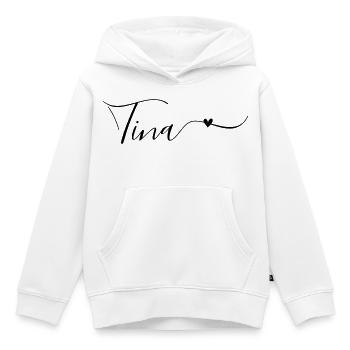 Tina, prénom, prénom décoratif - Sweat Premium à capuche enfant bio - blanc - Devant - AI Model Kid Female (0cm)