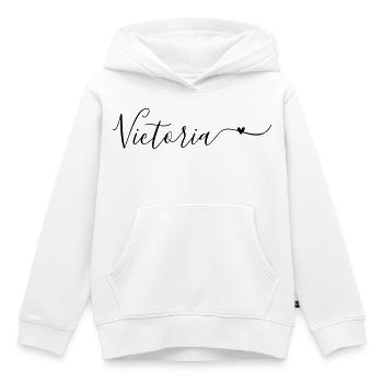 Prénom Victoria Prénom décoratif - Sweat Premium à capuche enfant bio - blanc - Devant - AI Model Kid Female (0cm)