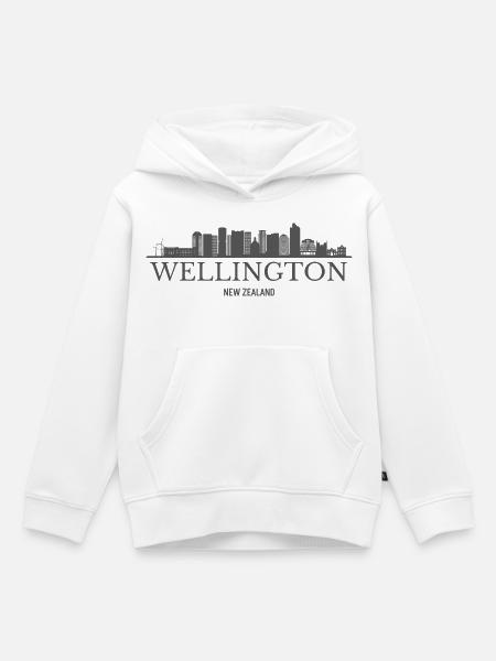Wellington-Skyline, Wellington-Silhouette - Kinder Premium Organic Hoodie - Weiß